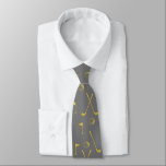Business Grey Gold Golf Pattern Ball Club Golfer  Tie<br><div class="desc">Minimal gold golf pattern with clubs,  balls,  and flags for golf players. Gift for golf club,  golfer,  golf player,  team,  coach. Monochrome golden modern trendy black and white golf golfer golf player pattern gift home decor,  towels,  ...  Classic grey neck tie with gold golf pattern</div>