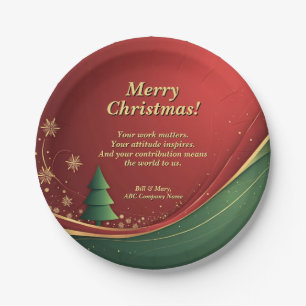 Business Group Name Message Red Christmas Party 7" Paper Plate