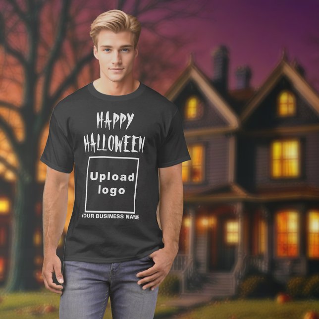 Business Halloween Greeting on Black T-Shirt (Halloween greeting, business name and logo on black t-shirt)