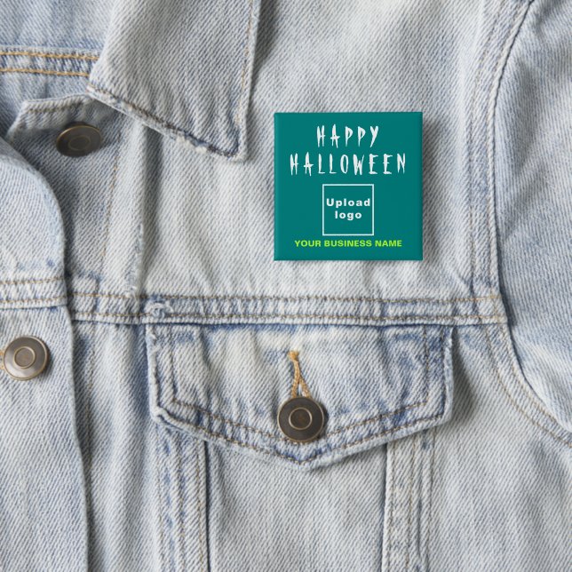 Business Halloween Greeting Teal Square Button (In Situ)