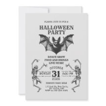Business Halloween Invitation with Skeletons & Bat