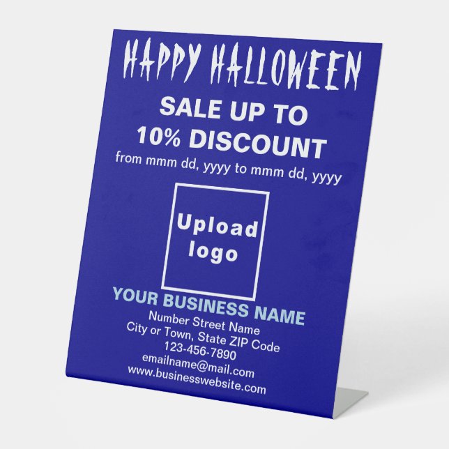 Business Halloween Sale on Blue Pedestal Sign (Front)