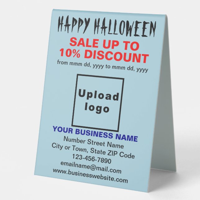 Business Halloween Sale on Light Blue Table Sign (Front)