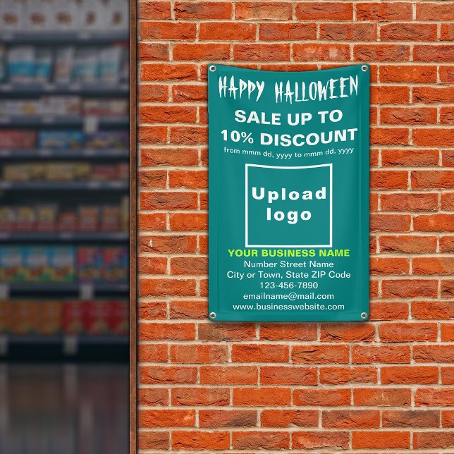 Business Halloween Sale on Teal Green Banner (Attract more customers this holiday. Business Halloween sale on teal green banner.)