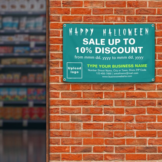 Business Halloween Sale on Teal Green Rectangle Banner (Attract more customers this holiday. Business Halloween sale on teal green rectangle banner.)