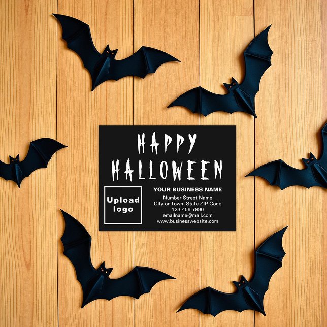 Business Halloween Small Black Flat Holiday Card (Black Halloween business flat holiday card)