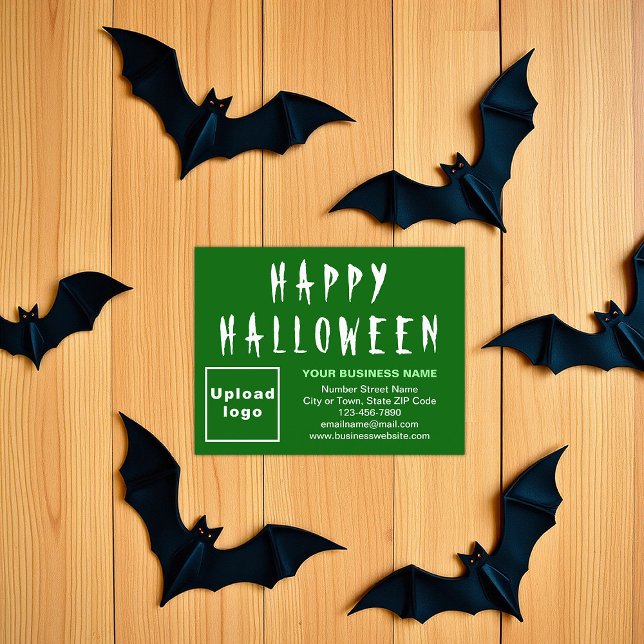 Business Halloween Small Green Flat Holiday Card (Green Halloween business flat holiday card)