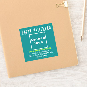 Business Halloween Teal Green Square Vinyl Sticker