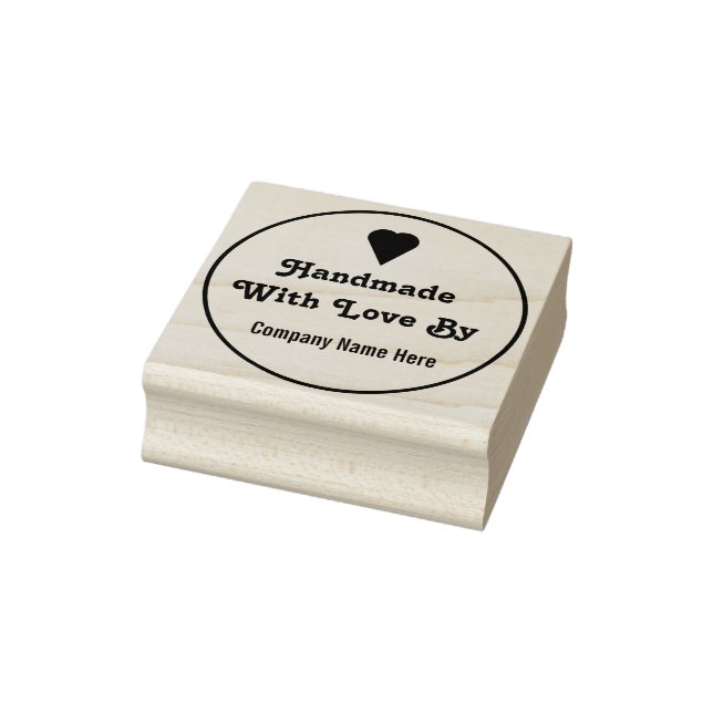 Business Handmade With Love By Company Name Text Rubber Stamp (Stamp)