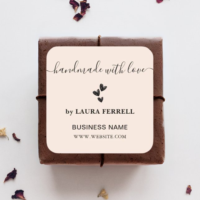 Business Handmade with Love Girly Blush Pink Square Sticker (Creator Uploaded)