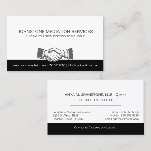 Business Handshake Professional Black Grey Business Card (Front/Back)
