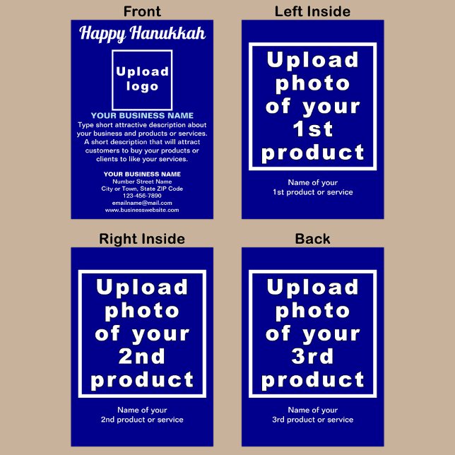 Business Hanukkah Blue Folded Greeting Card (Blue Hanukkah folded greeting card with your business brand and products or services.)