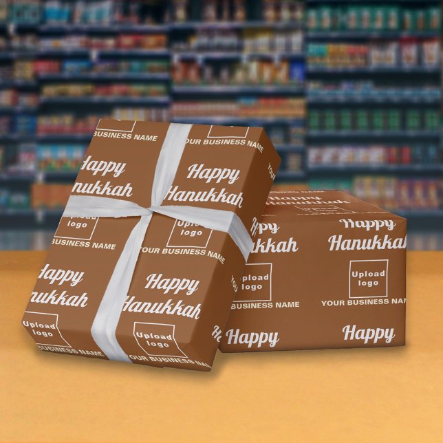 Business Hanukkah Brown Wrapping Paper (Hanukkah greeting, business name and logo on brown wrapping paper)