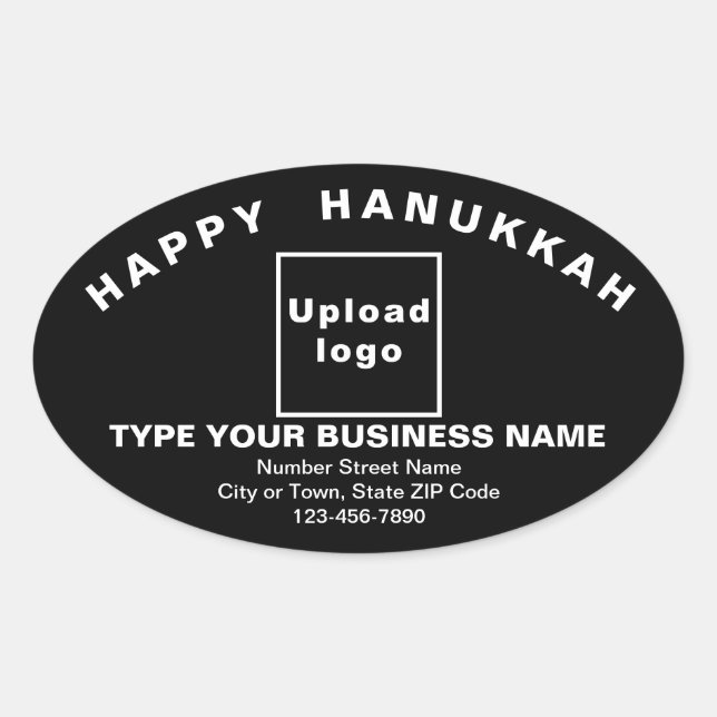 Business Hanukkah Greeting on Black Oval Sticker (Front)