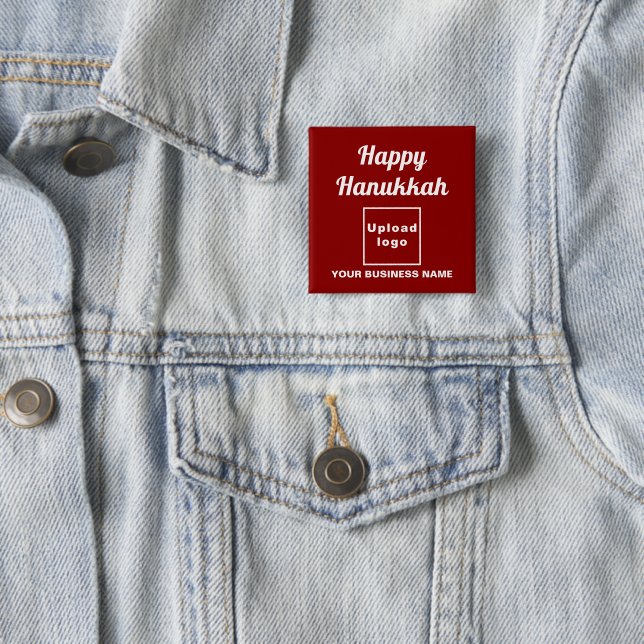 Business Hanukkah Greeting on Red Square Button (In Situ)