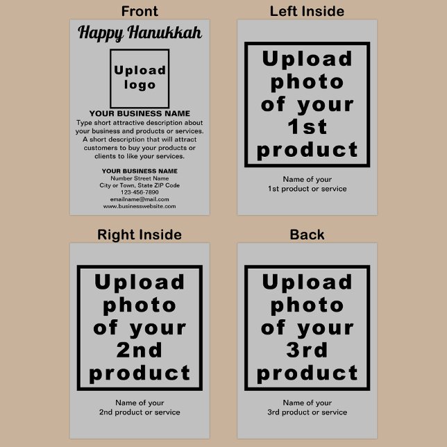 Business Hanukkah Grey Folded Greeting Card (Gray Hanukkah folded greeting card with your business brand and products or services.)