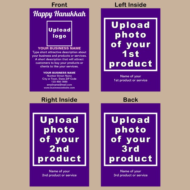 Business Hanukkah Purple Folded Greeting Card (Purple Hanukkah folded greeting card with your business brand and products or services.)