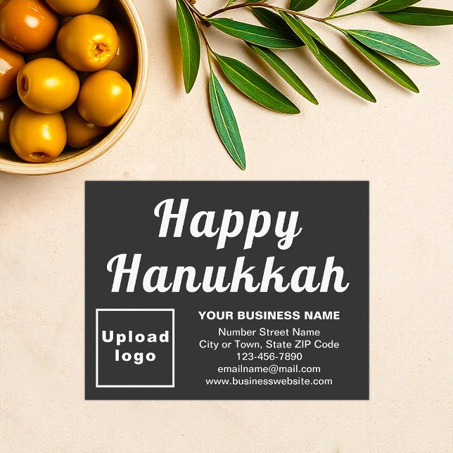 Business Hanukkah Small Black Flat Holiday Card (Business brand with Hanukkah greeting on black flat holiday card)