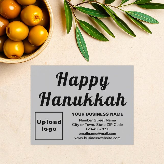 Business Hanukkah Small Grey Flat Holiday Card (Business brand with Hanukkah greeting on gray flat holiday card)