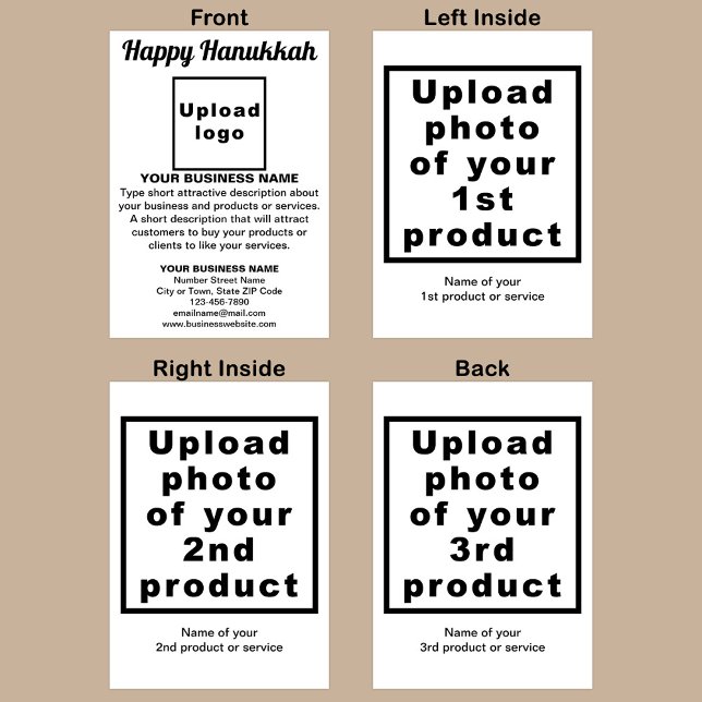 Business Hanukkah White Folded Holiday Card (White folded holiday card for Hanukkah with your business brand and products or services.)