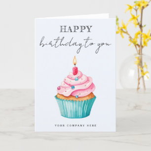 Business Happy Birthday Watercolor Cupcake  Card