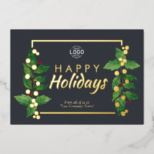 Business Happy Holidays Grey Real Gold Foil Card