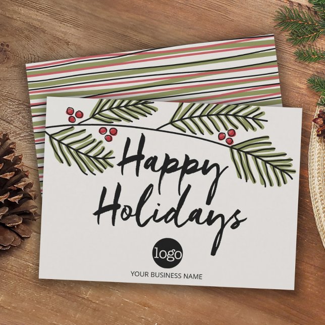 Business Happy Holidays Rustic Pine Tree Branches Holiday Card (Creator Uploaded)
