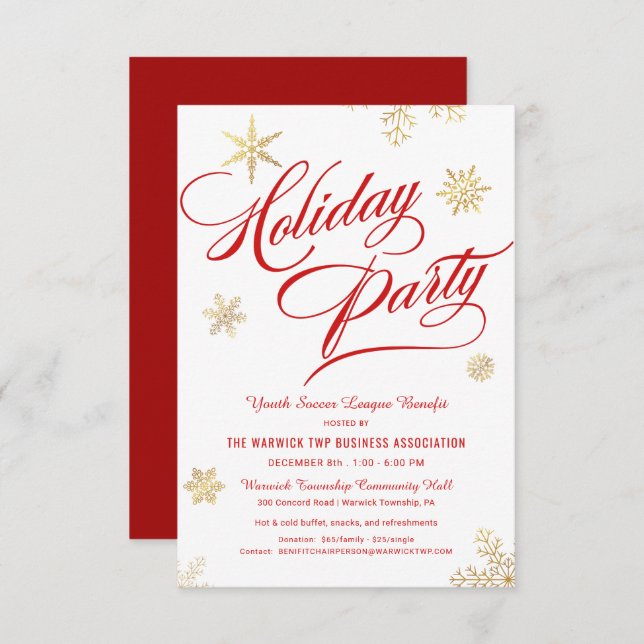 Business Holiday Benefit Fundraiser Snowflakes Invitation (Front/Back)