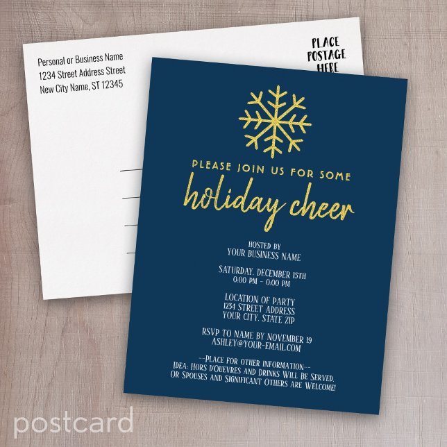 Business Holiday Cheer Party - modern snowflake Foil Invitation Postcard (Holiday invitation - business postcard)