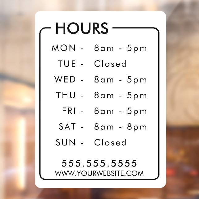 Business Hours Custom Store Window Personalised (Sheet 2)