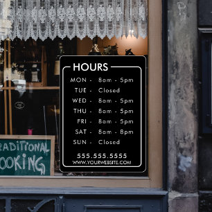 Business Hours Custom Store Window Personalized