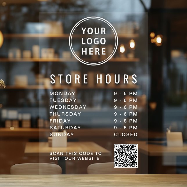 Business Hours Logo Create Your QR Code (Business Hours Logo Create Your QR Code Window Cling)