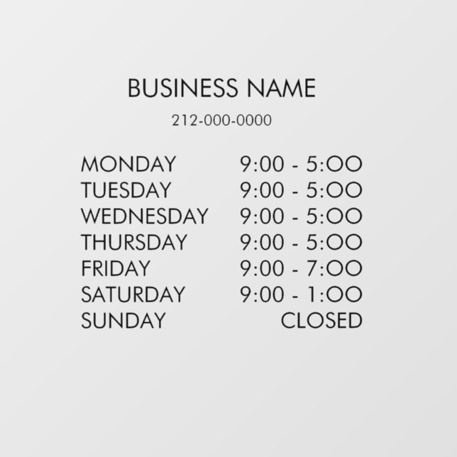Business Hours Personalised Custom  Window Cling (Sheet)