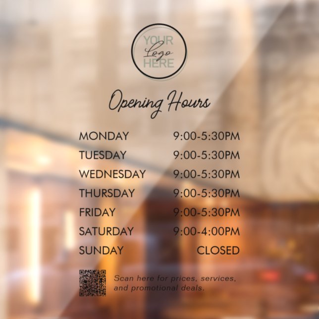 Business Hours Window Cling with QR Code (Sheet 2)