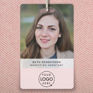 Business ID Card   Blush Pink Girly Modern Staff Badge