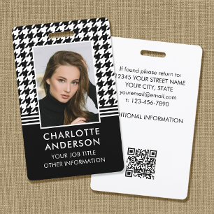Business ID Employee Photo Houndstooth Black White ID Badge