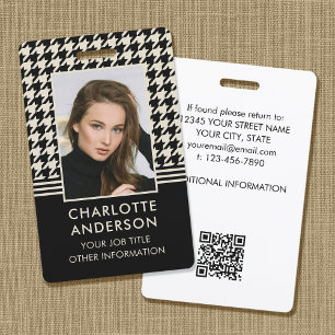 Business ID Employee Photo Houndstooth Off-white Badge