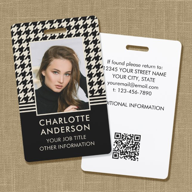 Business ID Employee Photo Houndstooth Off-white ID Badge (Creator Uploaded)