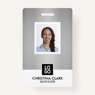 Business ID Employee Photo Logo Name Badge Silver ID Badge