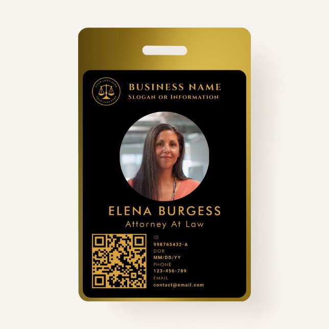Business ID Logo | Attorney Black Gold ID Badge (Front)