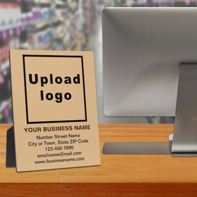 Business Information on Light Brown Plaque (Advertise your business. Build brand name awareness. Your business brand on light brown plaque.)