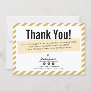 BUSINESS INSERT modern minimal stripe yellow gold Thank You Card
