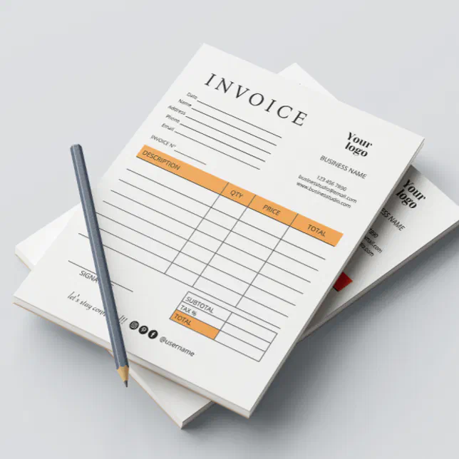 Business Invoice Sales Receipt Social Media Icons Notepad | Zazzle
