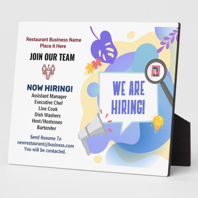 Business Jobs Help Wanted Now Hiring Personalise Plaque (Side)