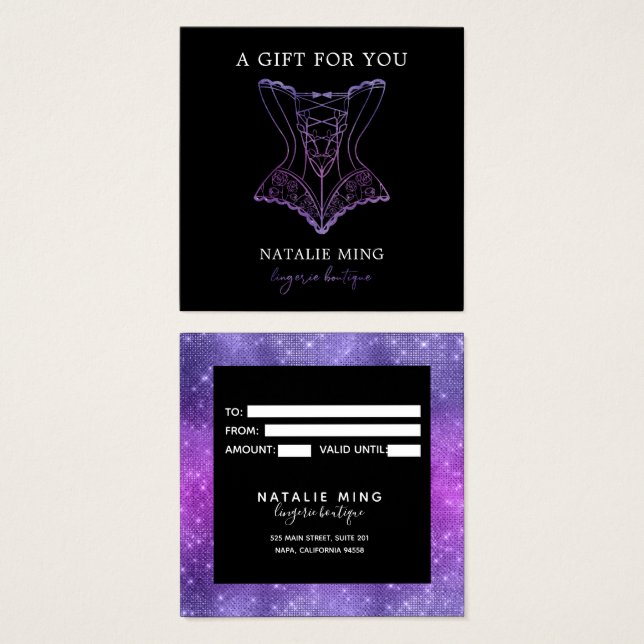Business Lace Lingerie Boutique Gift Card (Front & Back)