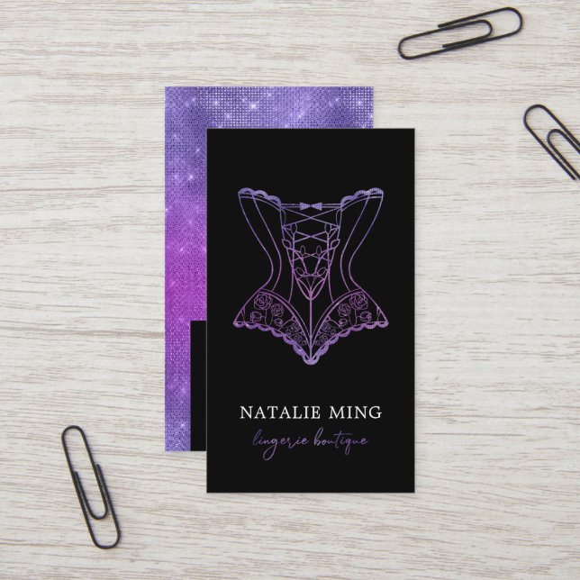 Business Lace Lingerie Boutique Logo Purple Business Card (Front/Back In Situ)