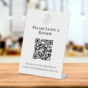 Business Leave a Review Feedback QR Code, Tabletop Pedestal Sign