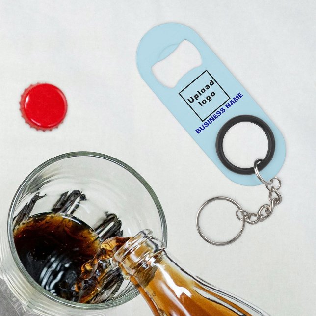 Business Light Blue Keychain and Bottle Opener (Your business name and logo on light blue bottle opener with keychain.)