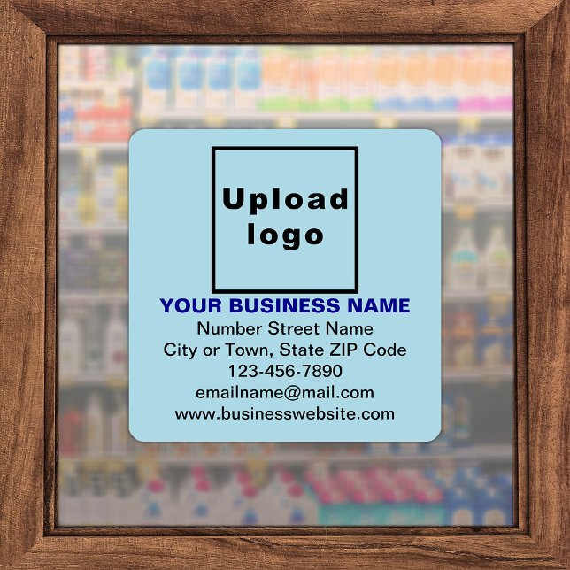 Business Light Blue Large Square Vinyl Sticker (Advertise your business. Your business brand on light blue square vinyl sticker.)