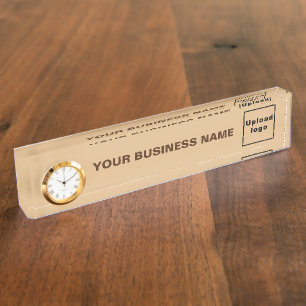 Business Light Brown Acrylic With Clock Nameplate